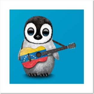 Baby Penguin Playing Venezuelan Flag Guitar Posters and Art